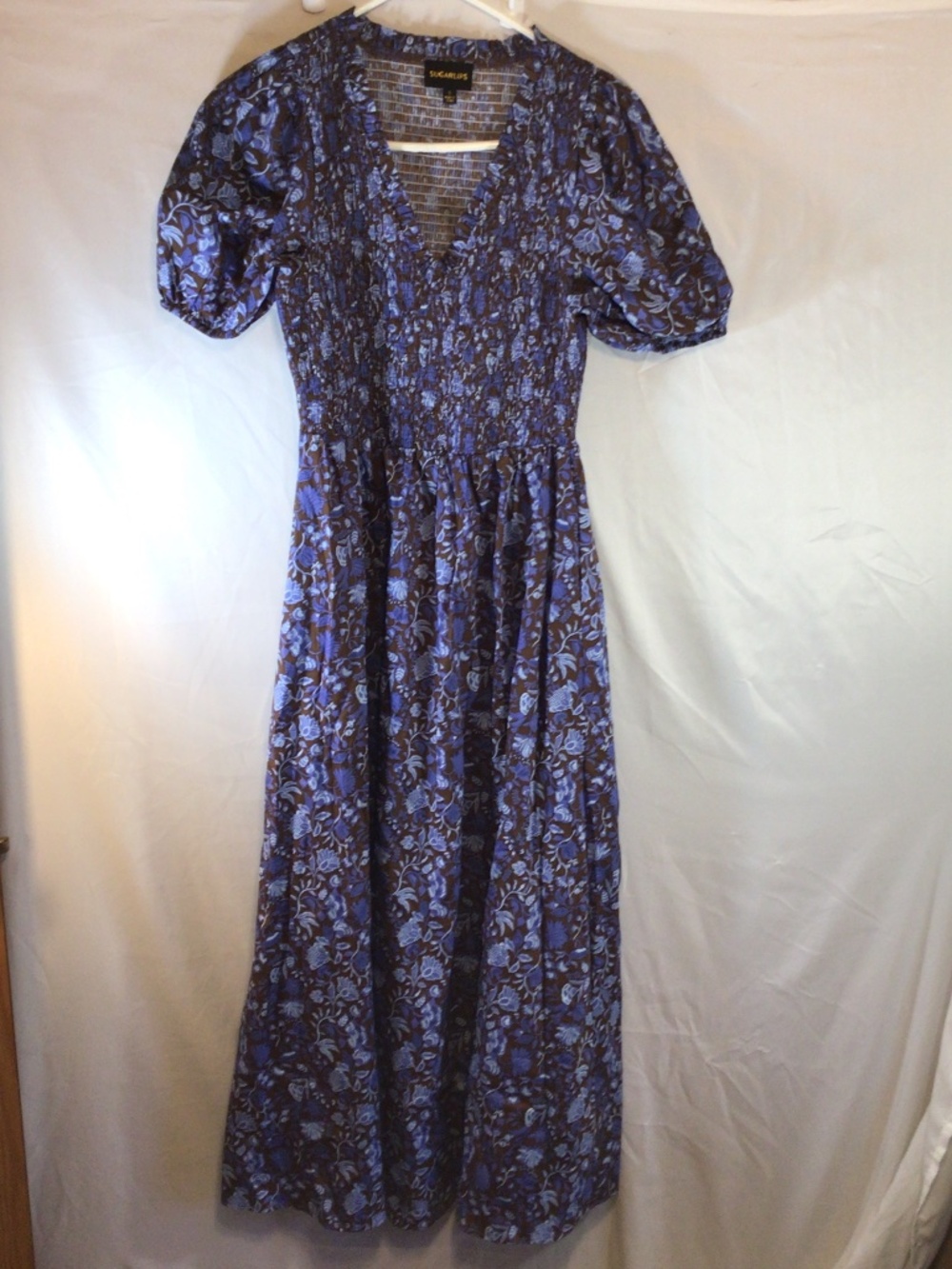 sugarlips bruceton maxi dress size S blue  puff sleeves cottagecore  prairie